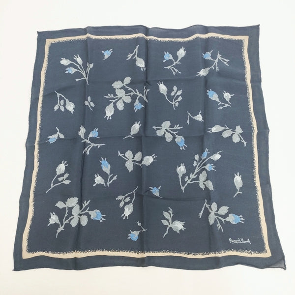 MARGARET HOWELL シルク 花柄 ハンカチ スカーフ ネイビー レディース マーガレットハウエル【中古】5-0918G◎