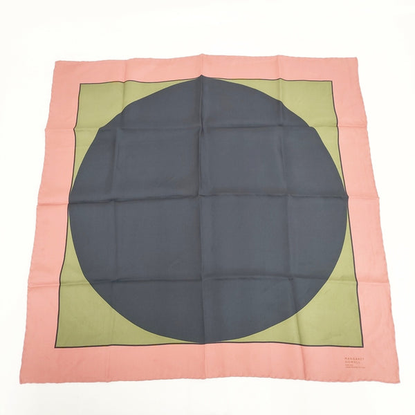 MARGARET HOWELL OUTLINE BORDER SCARF シルク 定価29700円 イタリア製 スカーフ ネイビー ピンク レディース マーガレットハウエル【中古】5-0913G◎