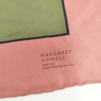 MARGARET HOWELL OUTLINE BORDER SCARF シルク 定価29700円 イタリア製 スカーフ ネイビー ピンク レディース マーガレットハウエル【中古】5-0913G◎