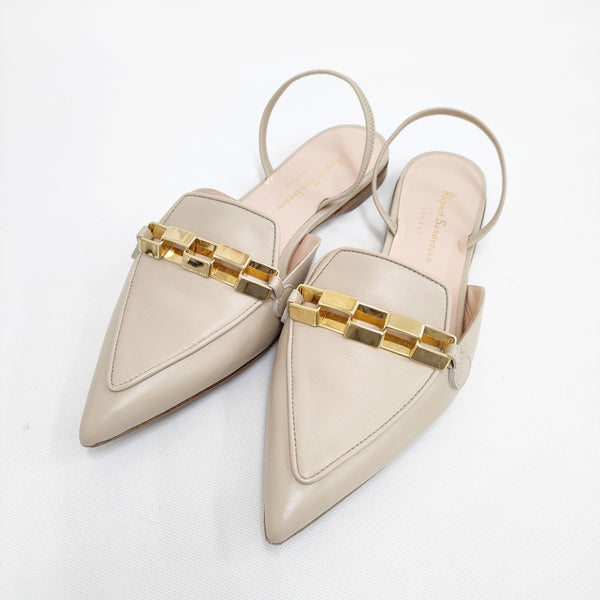 Rupert Sanderson チェーンスリングバックフラットシューズ 定価143000円 RE24-20 サイズ38 パンプス ベージュ レディース ルパートサンダーソン【中古】5-0707G◎