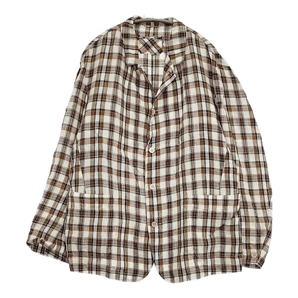 45R/45rpm インドリネンのシャツジャケット MEN 定価55000円 ブラウン ホワイト メンズ フォーティーファイブアールピーエム【中古】5-1014M♪