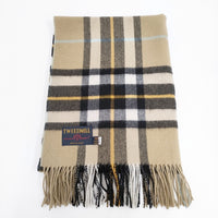 TWEEDMILL イギリス製 ウール マフラー ストール 大判 フリンジ チェック ストール ベージュ ブラック レディース ツイードミル【中古】5-1006T◎