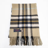 TWEEDMILL イギリス製 ウール マフラー ストール 大判 フリンジ チェック ストール ベージュ ブラック レディース ツイードミル【中古】5-1006T◎