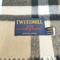 TWEEDMILL イギリス製 ウール マフラー ストール 大判 フリンジ チェック ストール ベージュ ブラック レディース ツイードミル【中古】5-1006T◎