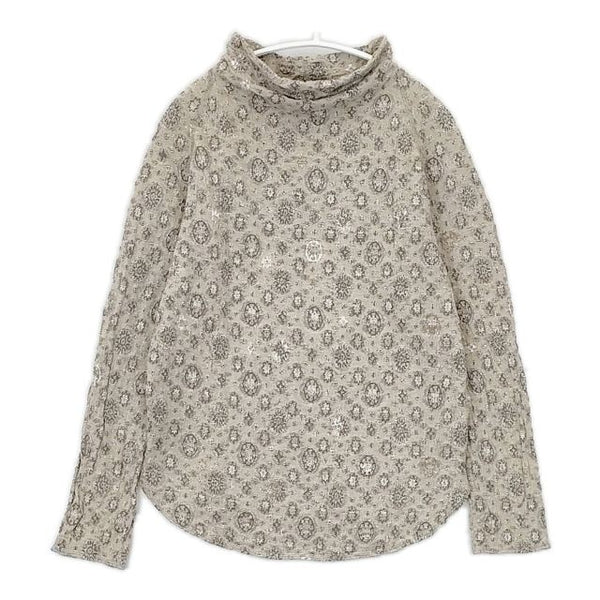 JURGEN LEHL J0163UB111 コットン 日本製 サイズL 総柄 ハイネック 長袖Ｔシャツ カットソー ロンＴ ベージュ レディース ヨーガンレール【中古】5-0726M∞