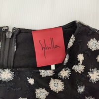 Sybilla 花 刺繍 チュール ノースリーブドレス サイズM ワンピース ブラック ベージュ レディース シビラ【中古】5-0622S♪