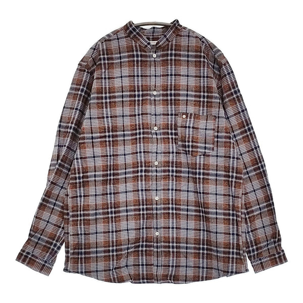 SUNSHINE+CLOUD 新品 Shirt-open standa 3 定価28600円 スタンドカラーシャツ ブラウン ブルー メンズ サンシャイン+クラウド【中古】5-0912T♪