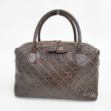 GHERARDINI レザー 型押し ボストンバッグ トートバッグ ブラウン レディース ゲラルディーニ【中古】5-1112G∞