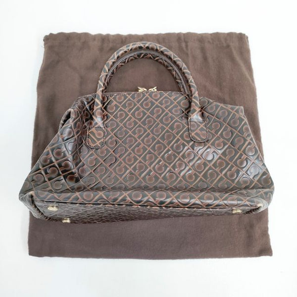 GHERARDINI レザー 型押し ボストンバッグ トートバッグ ブラウン