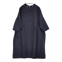 (g) リネン混 フリル ガーゼ ドロップショルダー ワンピース ネイビー レディース グラム【中古】5-0622S♪