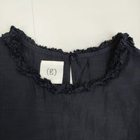 (g) リネン混 フリル ガーゼ ドロップショルダー ワンピース ネイビー レディース グラム【中古】5-0622S♪