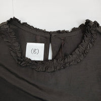 (g) リネン混 フリル ガーゼ ドロップショルダー ワンピース ダークブラウン レディース グラム【中古】5-0622S♪