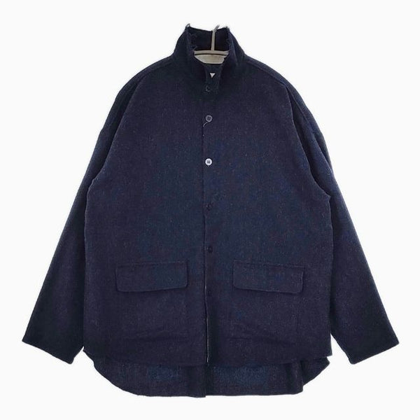 (g) ウール混 スタンドカラー ガーゼ シャツジャケット 長袖シャツ ネイビー レディース グラム【中古】5-0818T∞