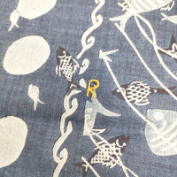 45R/45rpm コットンバンダナ 魚柄 藍染め インディゴ 日本製 スカーフ ネイビー ホワイト レディース フォーティーファイブアールピーエム【中古】5-0913G◎
