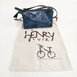 HENRY CUIR イタリア製 レザーショルダーポーチ バッグ 革 犬 刺繍 ショルダーバッグ ブルー レディース アンリークイール【中古】5-0808G◎