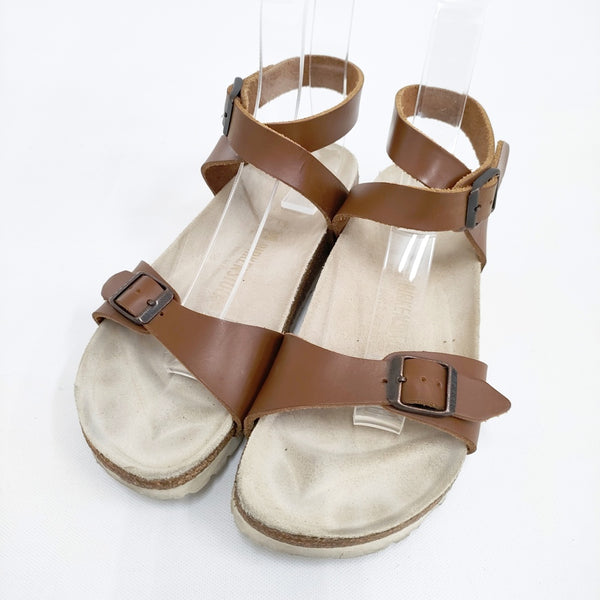 BIRKENSTOCK 24.5/38 狭幅 アンクルベルト サンダル ブラウン レディース ビルケンシュトック【中古】5-0726S◎