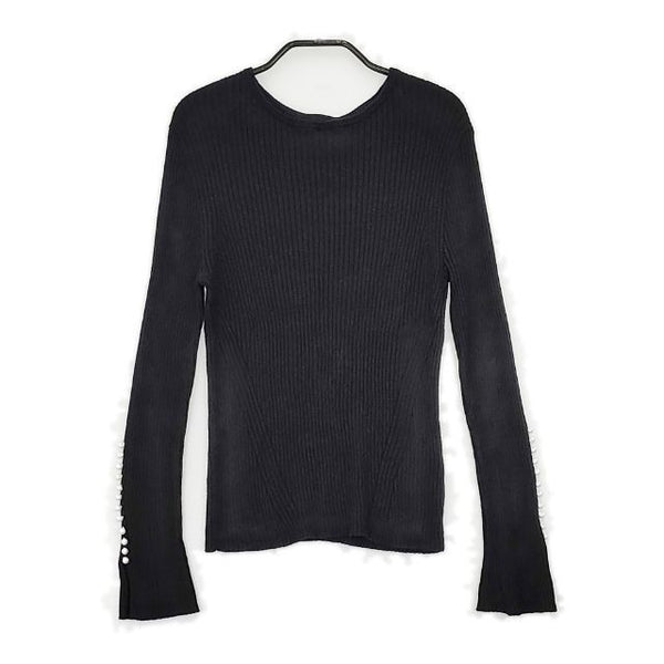 IENA パールボタンプルオーバー ウールリブ セーター ニット ブラック レディース イエナ【中古】5-1019T∞