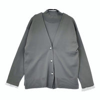 組曲 パールボタン配色フリルツイン セット カーディガン アンサンブル グレー レディース クミキョク【中古】5-0807M∞