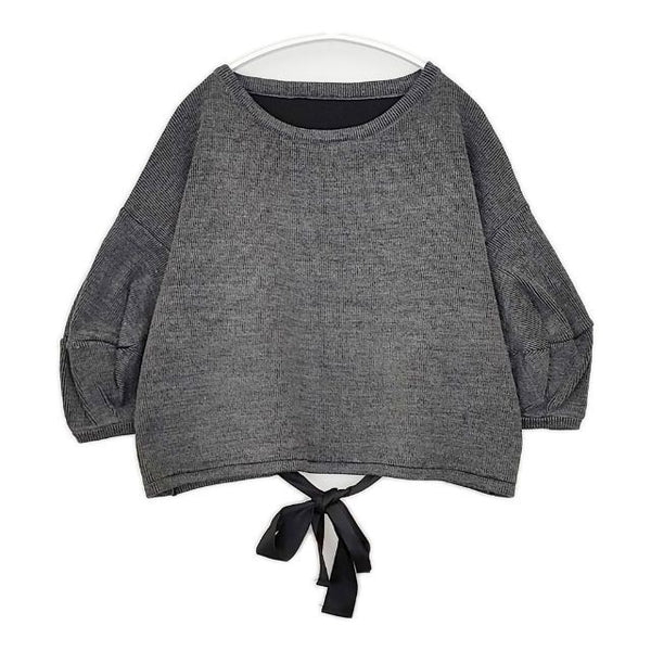 Ehre style エーレ スタイル ぽわん袖 バックリボンニット セーター ニット グレー レディース【中古】5-1019T∞