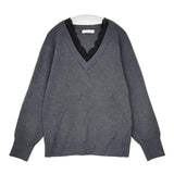 La TOTALITE 片畔レースVネックプルオーバー セーター ニット グレー ブラック レディース ラトータリテ【中古】5-1019T∞