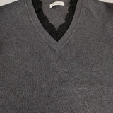 La TOTALITE 片畔レースVネックプルオーバー セーター ニット グレー ブラック レディース ラトータリテ【中古】5-1019T∞