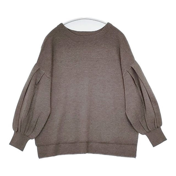 Jines 袖プリーツリブ セーター ニット ブラウン レディース ジネス【中古】5-0907T∞