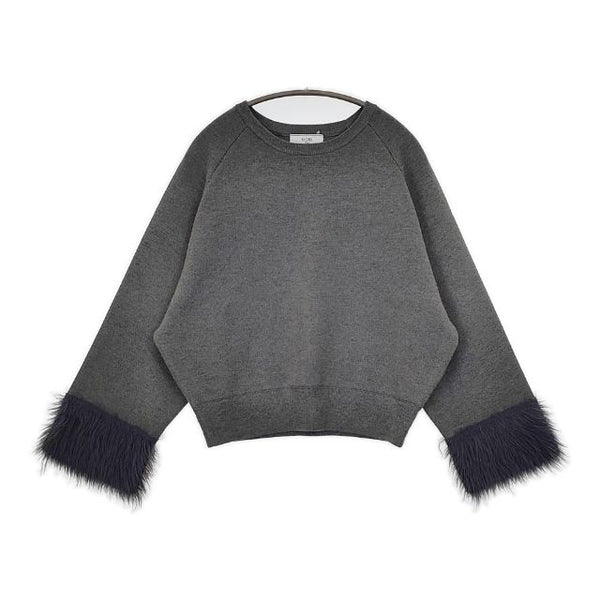 SLOBE IENA ファースリーブプルオーバー 定価14300円 セーター ニット 24AW グレー レディース スローブイエナ【中古】5-0820T∞