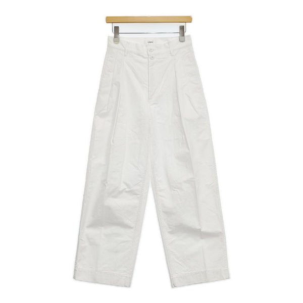 LOEFF コットンツイル 2タックパンツ2 定価36300円 パンツ ホワイト レディース ロエフ【中古】5-0911G∞