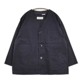 clip.tab ノーカラー コットンヘンプ ジャケット ネイビー レディース クリップタブ【中古】5-0911M∞