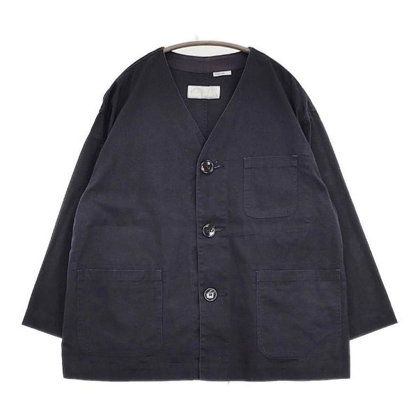 clip.tab ノーカラー コットンヘンプ ジャケット ネイビー レディース クリップタブ【中古】5-0911M∞