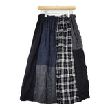 NATURAL LAUNDRY パッチワーク デラヴェ パネル コットンウール ロングスカート グレー ネイビー レディース ナチュラルランドリー【中古】5-1025T∞