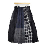 NATURAL LAUNDRY パッチワーク デラヴェ パネル コットンウール ロングスカート グレー ネイビー レディース ナチュラルランドリー【中古】5-1025T∞