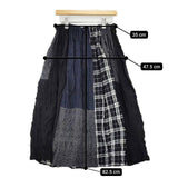 NATURAL LAUNDRY パッチワーク デラヴェ パネル コットンウール ロングスカート グレー ネイビー レディース ナチュラルランドリー【中古】5-1025T∞