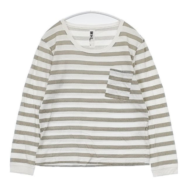 MHL. 595-169378 ボーダー コットン 長袖Ｔシャツ カットソー ロンＴ ホワイト グレー レディース エムエイチエル【中古】5-0816M∞