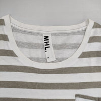 MHL. 595-169378 ボーダー コットン 長袖Ｔシャツ カットソー ロンＴ ホワイト グレー レディース エムエイチエル【中古】5-0816M∞