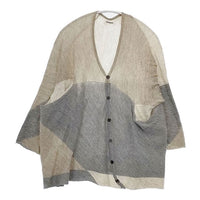 Plantation コットンリネン 切替 カーディガン ベージュ グレー レディース プランテーション【中古】5-0816M∞