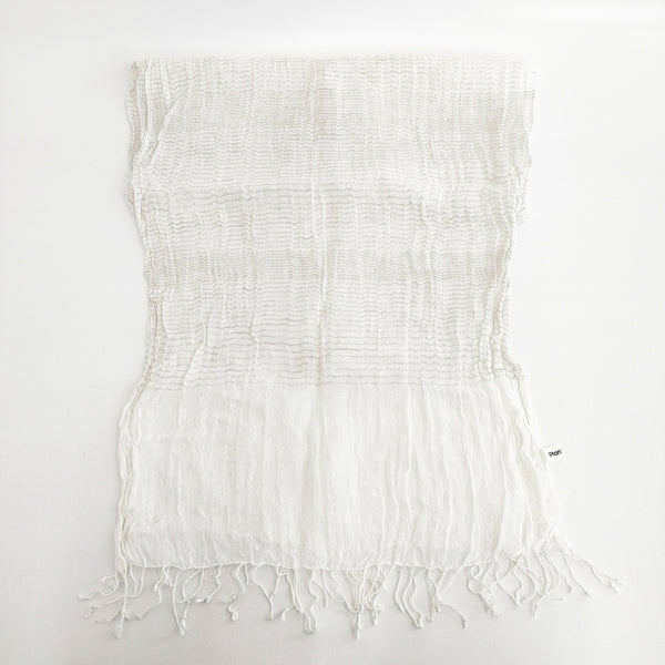 Plantation フリンジ ボーダー マフラー ストール ホワイト レディース プランテーション【中古】5-0809M◎