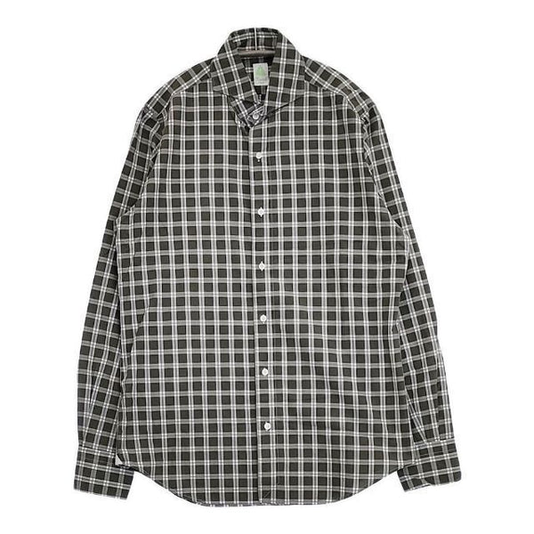 Finamore イタリア製 チェック 長袖シャツ カーキ グレー ホワイト メンズ フィナモレ【中古】5-1025M∞