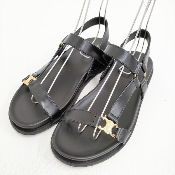 CELINE モード トリオンフ サンダル カーフスキン サイズ37 定価132000円 ストラップ サンダル ブラック レディース セリーヌ【中古】5-0614S♪