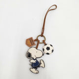 genten PEANUTS ワクワクチャーム サッカー スヌーピー レザー 定価16500円 チャーム ブラウン アイボリー レディース ゲンテン【中古】5-0809G◎