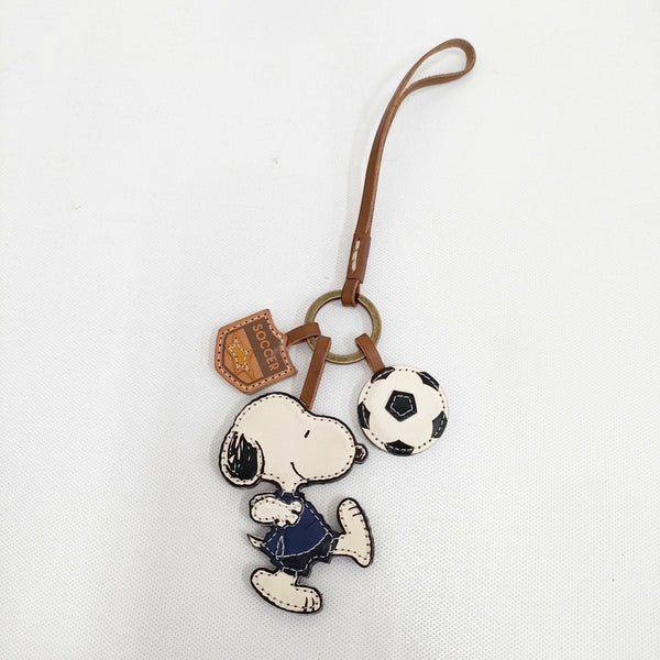 genten PEANUTS ワクワクチャーム サッカー スヌーピー レザー 定価16500円 チャーム ブラウン アイボリー レディース ゲンテン【中古】5-0809G◎