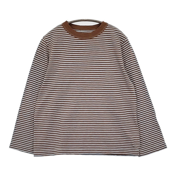 45R/45rpm 縞天竺の四角Tシャツ 5 定価14300円 カットソー ブラウン Lブルー レディース フォーティーファイブアールピーエム【中古】5-0614M♪