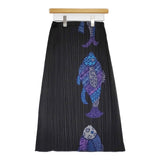 PLEATS PLEASE ISSEY MIYAKE フィッシュプリント プリーツスカート PP33-JG635 ロング ブラック レディース プリーツプリーズ【中古】5-0614M♪
