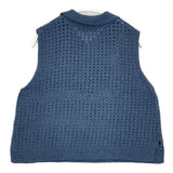 mizuiro-ind 襟付きショートベスト メッシュパターン ノースリーブニット ベスト ブルー レディース ミズイロインド【中古】5-1023T∞