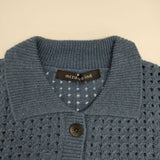 mizuiro-ind 襟付きショートベスト メッシュパターン ノースリーブニット ベスト ブルー レディース ミズイロインド【中古】5-1023T∞