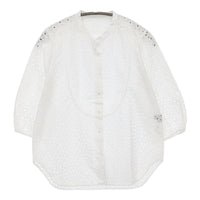 MARGARET HOWELL カットワーク 刺繍 日本製 七分袖 ブラウス シャツ ホワイト レディース マーガレットハウエル【中古】5-0708M♪