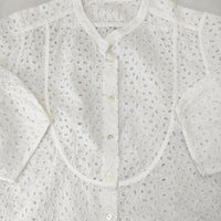 MARGARET HOWELL カットワーク 刺繍 日本製 七分袖 ブラウス シャツ ホワイト レディース マーガレットハウエル【中古】5-0708M♪