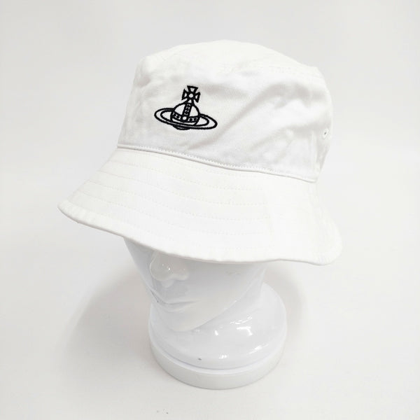 Vivienne Westwood オーブ刺繍 バケットハット ユニセックス ムーンバット サイズM～S ハット ホワイト レディース ヴィヴィアンウエストウッド【中古】5-0913G◎