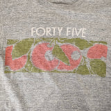 45R/45rpm フルーツものがたりプリントの908丸胴Tシャツ チェリートップ グレー レディース フォーティーファイブアールピーエム【中古】5-0708S♪