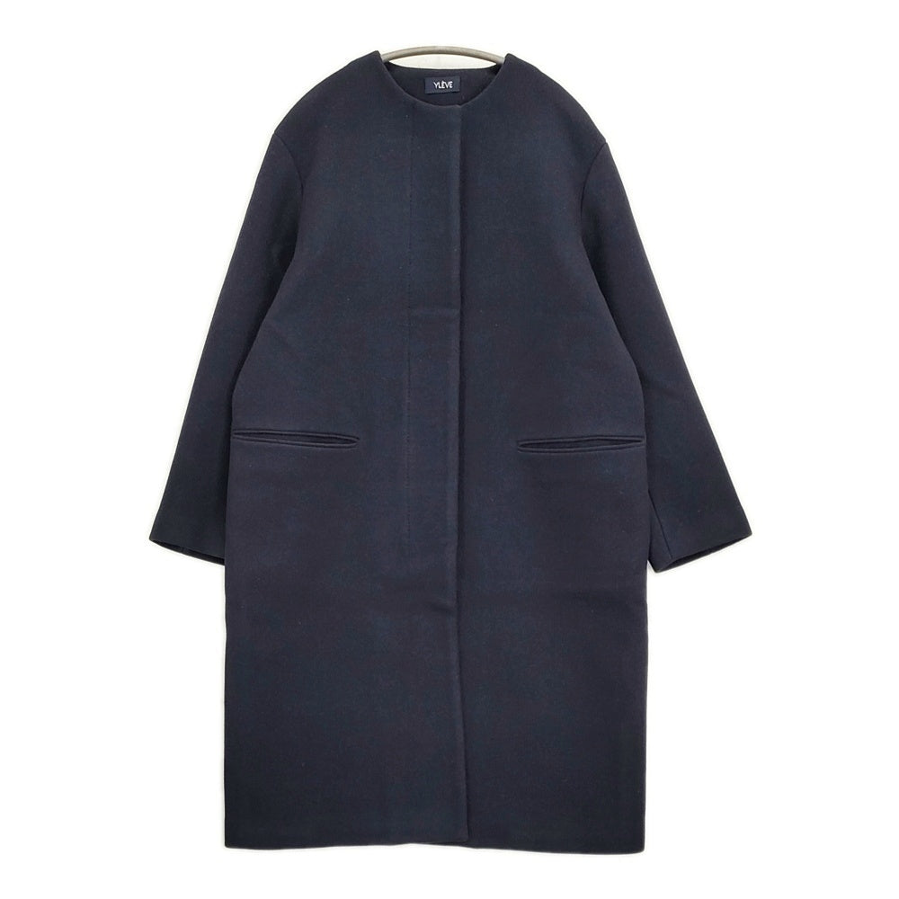YLEVE super100s ダブルメルトンノーカラーコート サイズ1 コート ネイビー レディース イレーヴ【中古】5-1103A♪ YLEVE super100s ダブルメルトンノーカラーコート サイズ1 コート
